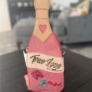 NWT Pink Champagne Bottle Crossbody Bag with Gold Strap